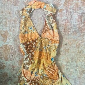 SHEIN Yellow and Brown Floral Mini Dress